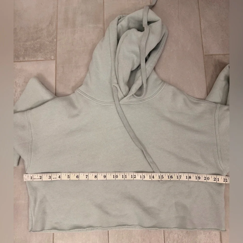 ALO Yoga Cropped Raw Edge Hoodie Light Blue Size Small